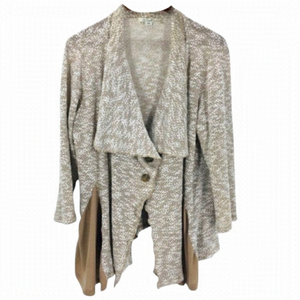 4/$45 SIMPLY Noelle Brown Off white Long Sleeve Asymmetrical Knit Cardigan XL
